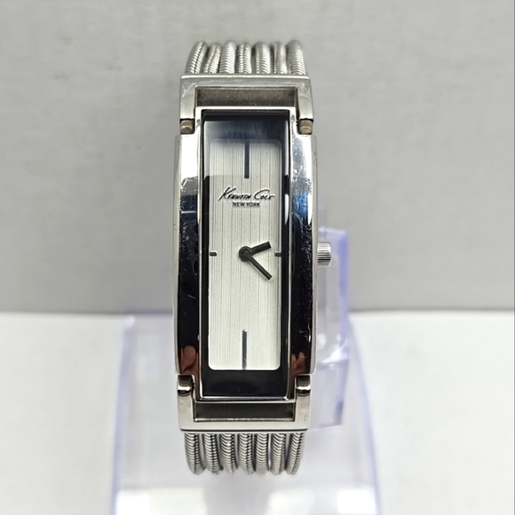 Womens Kenneth Cole New York KC-4615 Silver Tone Tank Quartz Watch New Battery - Picture 2 of 8